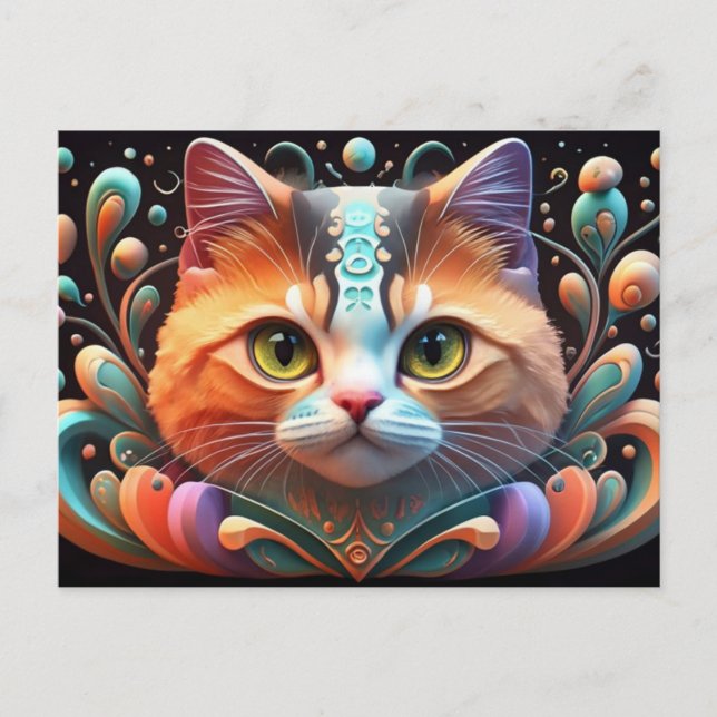 Postal Festiva Gato lindo arte gatito gatitos graciosos gatos ani (Anverso)