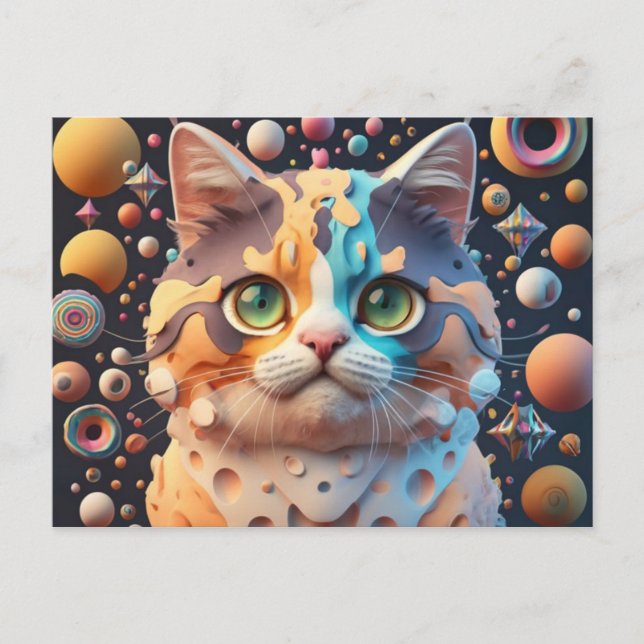 Postal Festiva Gato lindo arte gatito gatitos graciosos gatos ani (Anverso)