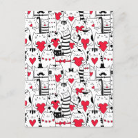 Gato lindo blanco negro Corazón rojo