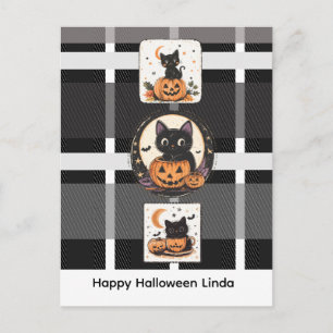 Postal Festiva Gato Lindo de Halloween Otoño