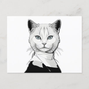 Postal Festiva Gato místico blanco y negro de Salem