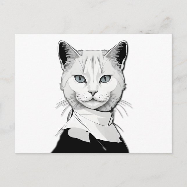 Postal Festiva Gato místico blanco y negro de Salem (Anverso)