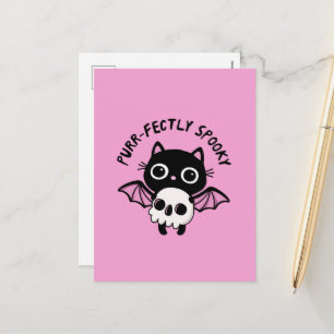 Postal Festiva Gato Murciélago Cute de Halloween - Chiste Espeluz