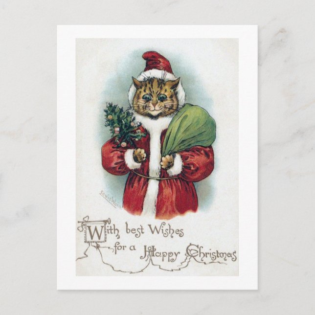 Postal Festiva gato navidad, Louis Wain (Anverso)