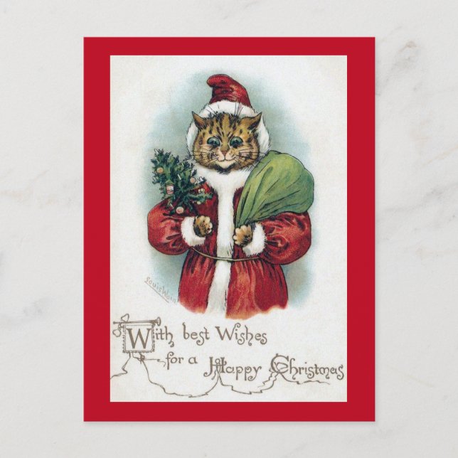Postal Festiva gato navidad, Louis Wain (Anverso)