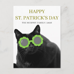 Postal Festiva Gato Negro Afortunado Trébol Día de San Patricio