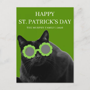 Postal Festiva Gato Negro Afortunado Trébol Día de San Patricio