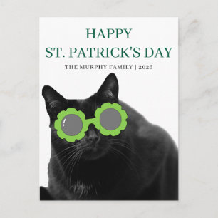 Postal Festiva Gato Negro Afortunado Trébol Día de San Patricio
