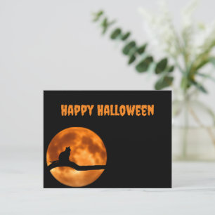 Postal Festiva Gato negro bajo la luna Naranja