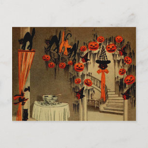 Postal Festiva Gato negro de la calabaza de la linterna de Jack O