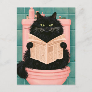 Postal Festiva Gato negro divertido en el baño