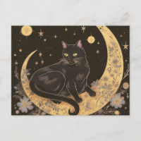 Gato negro en luna creciente Halloween de oro negr