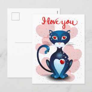 Postal Festiva Gato negro enamorado