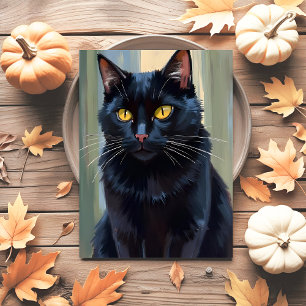Postal Festiva Gato Negro Feliz Halloween Espeluznante