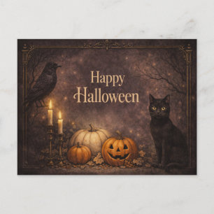 Postal Festiva Gato negro gótico de Halloween