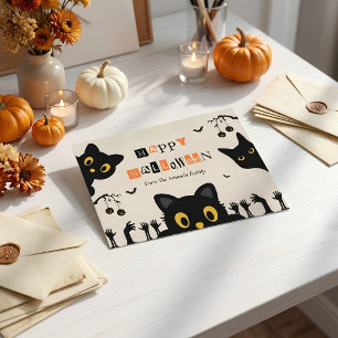 Postal Festiva Gato Negro Lindo Halloween