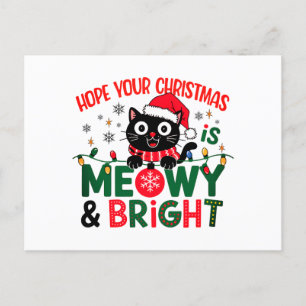 Postal Festiva Gato negro Santa Meowy y Navidades brillantes
