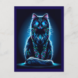 Postal Festiva Gato neón fondo vívido-97948