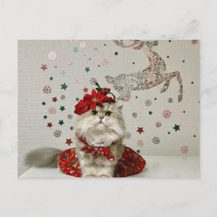 Postal Festiva Gato persa de Navidades hábiles