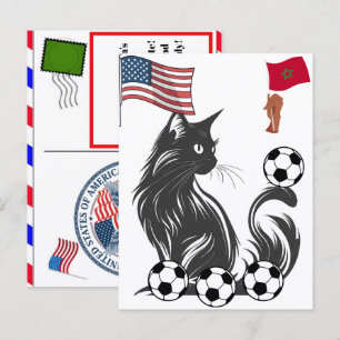 Postal Festiva Gato Personalizado Marruecos Fútbol Cuatro De Juli