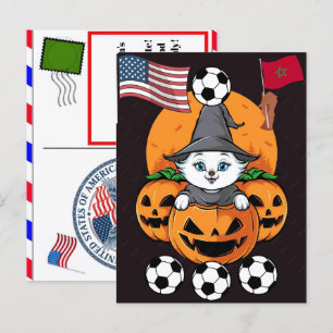 Postal Festiva Gato Personalizado Marruecos Fútbol Cuatro De Juli
