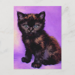 Postal Festiva Gato púrpura estilo Van Gogh
