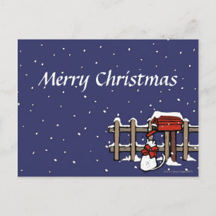 Postal Festiva Gato que se sienta cerca de un buzón en nevadas