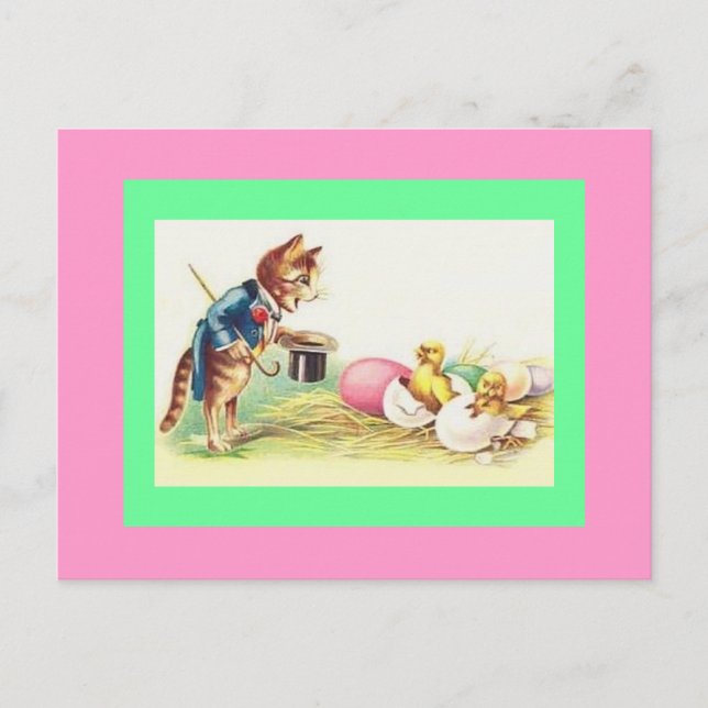 Postal Festiva Gato Ringmaster y chicles de Pascua (Anverso)