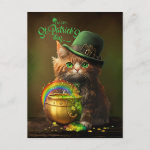 Postal Festiva Gato rojo gordo en un gorra de bowling