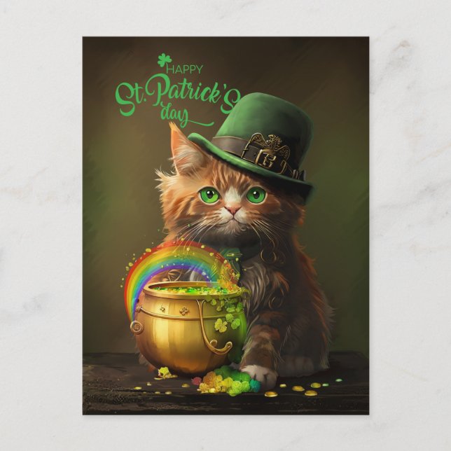 Postal Festiva Gato rojo gordo en un gorra de bowling (Anverso)