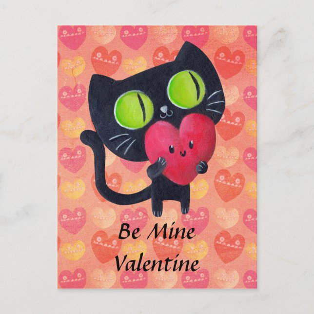 Postal Festiva Gato romántico negro (Anverso)