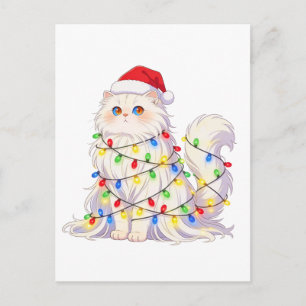 Postal Festiva Gato Scottish Fold Sombrero de Santa Luces de Navi