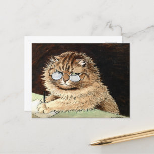 Postal Festiva Gato trabajando con gafas de Louis Wain
