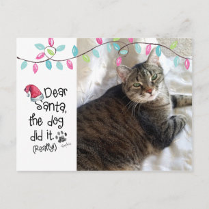 Postal Festiva Gato Travieso Divertida Querido Santa Carta Foto N