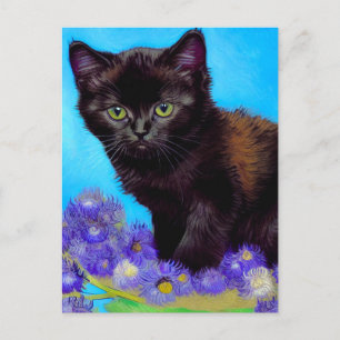 Postal Festiva Gato Van Gogh y flores