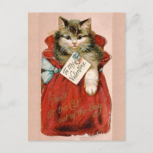 Postal Festiva Gato Victoriano Antiguo En Bolsa Día De San Valent