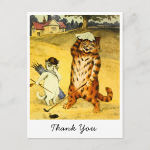Postal Festiva Gato y Caddie Divertidos de Golf Vintage Gracias