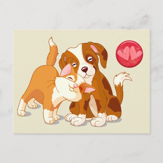 Postal Festiva Gato y Perro Pals Valentine (Anverso)