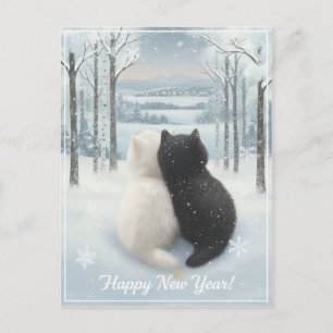 Postal Festiva Gatos acogedores de invierno “Feliz Año Nuevo” Tar