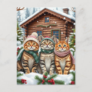 Postal Festiva Gatos atigrados con ropa de invierno y sombrero de