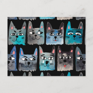 Postal Festiva Gatos azules