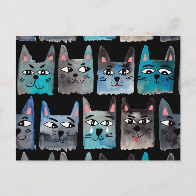 Postal Festiva Gatos azules (Anverso)