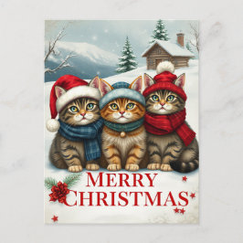 Postal Festiva Gatos con atuendo de invierno de Preppy y Navidade
