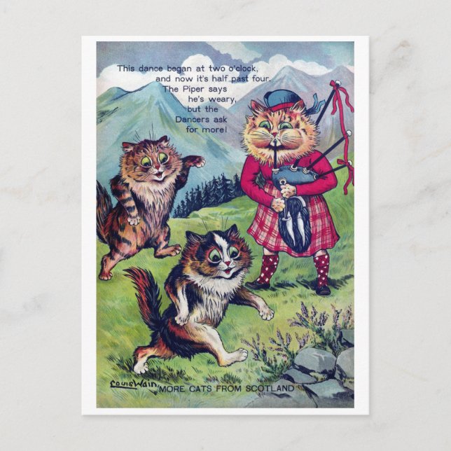 Postal Festiva Gatos de Escocia - Louis Wain (Anverso)