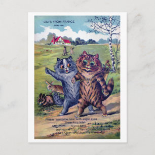 Postal Festiva Gatos de Francia - Louis Wain