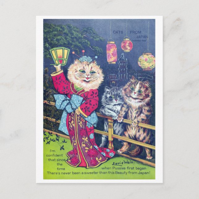 Postal Festiva Gatos de japón - Louis Wain (Anverso)