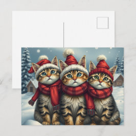 Postal Festiva Gatos de mesa con atuendo de invierno y invierno G