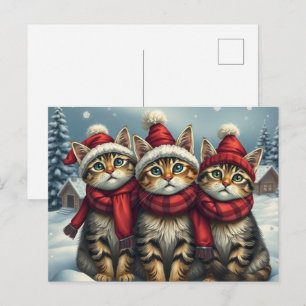 Postal Festiva Gatos de mesa con atuendo de invierno y invierno G