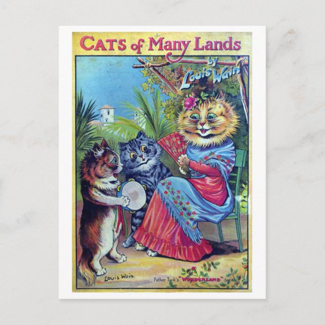 Postal Festiva Gatos de muchas tierras - Louis Wain (Anverso)