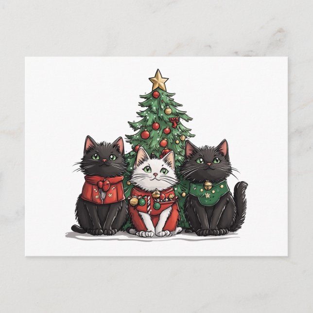Postal Festiva Gatos de Navidades cortos (Anverso)